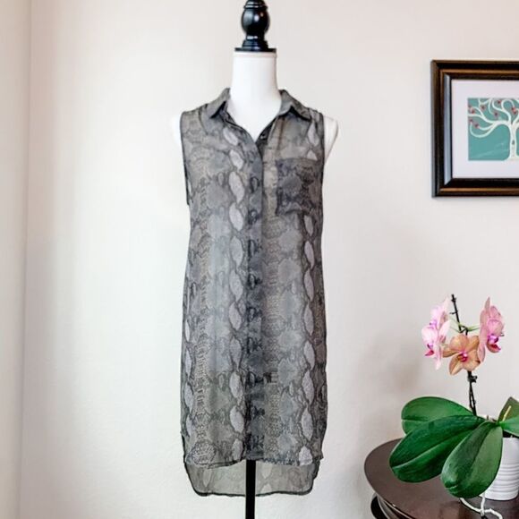 🍋 Lush • Sheer Snake Print Button-Down Tunic Blouse - Picture 1 of 9